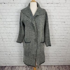 NWT JOSEPH ALLEN 𝅺joseph A Gray Black Plaid Cardigan Sweater Coat M NEW